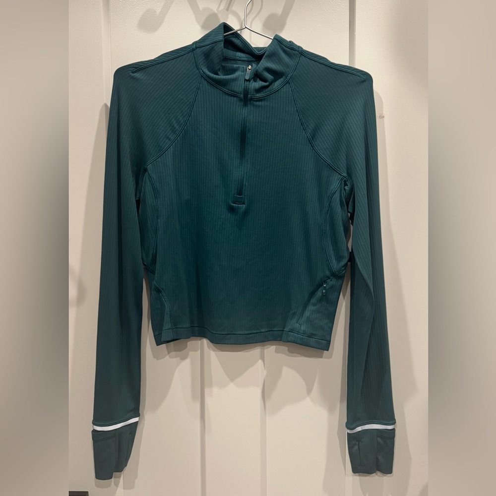 Lululemon run rulu ribbed 1/2 zip long sleeve storm teal size 8 excellent